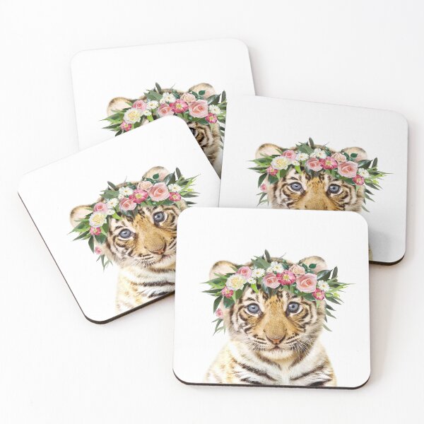 Item preview, Baby Tiger With Flower Crown, Baby Animals Art Print by Synplus designed and sold by synplus.