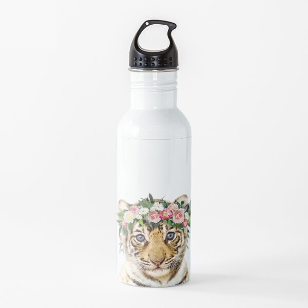 Baby Tiger With Flower Crown, Baby Animals Art Print by Synplus Water Bottle