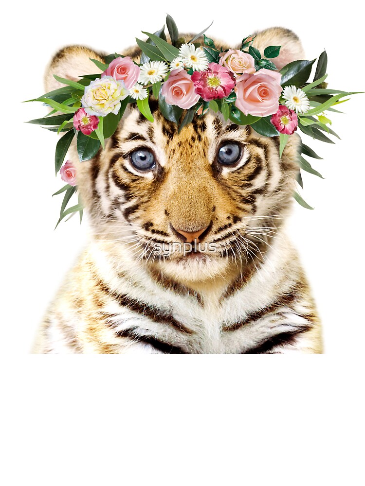 Baby Tiger With Flower Crown Baby Animals Art Print By Synplus Kids T Shirt By Synplus Redbubble
