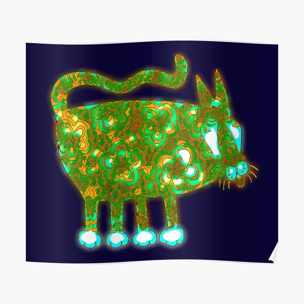 Glow-in-the-dark-cat Green Poster