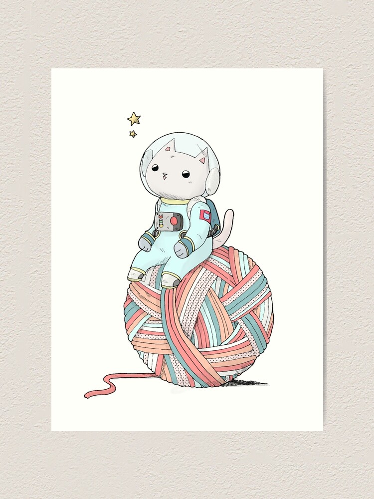 Alternate view of Space Cat on Planet Yarn Ball Art Print