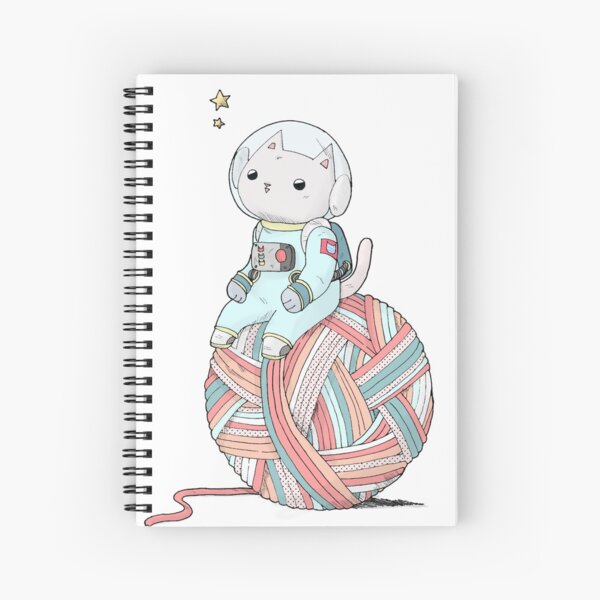 Space Cat on Planet Yarn Ball Spiral Notebook