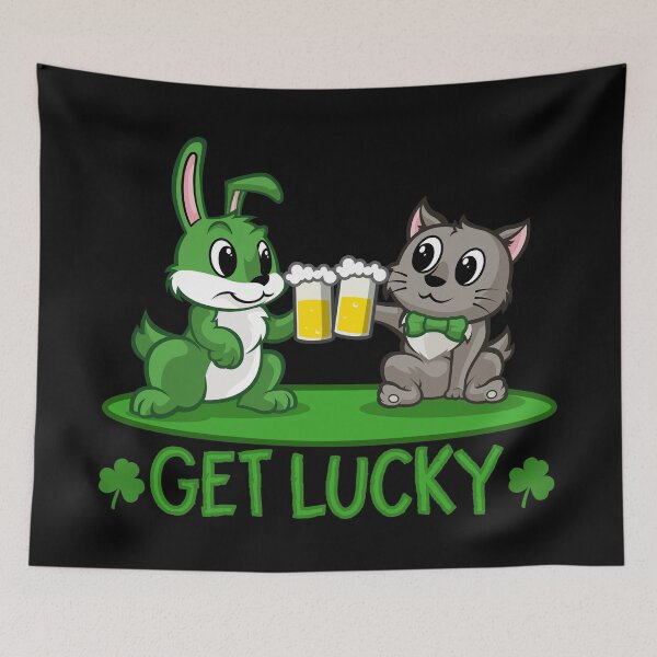 Item preview, Get Lucky - Rabbit And Cat Drinking Beer designed and sold by anziehend.