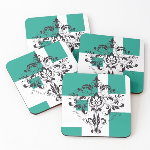 Item preview, Modern minimalistic green squares black Victorian flourish designed and sold by Lilith-Designs.