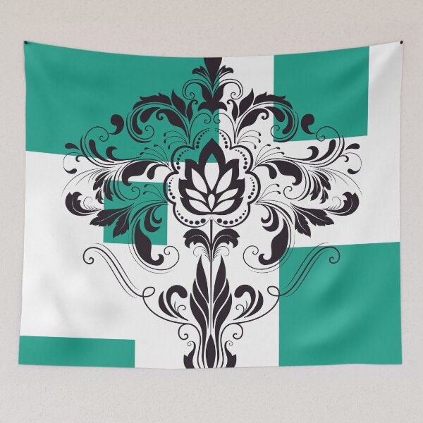 Item preview, Modern minimalistic green squares black Victorian flourish designed and sold by Lilith-Designs.