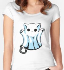 Cute Boo Ghost Cat Halloween Women's Fitted Scoop T-Shirt