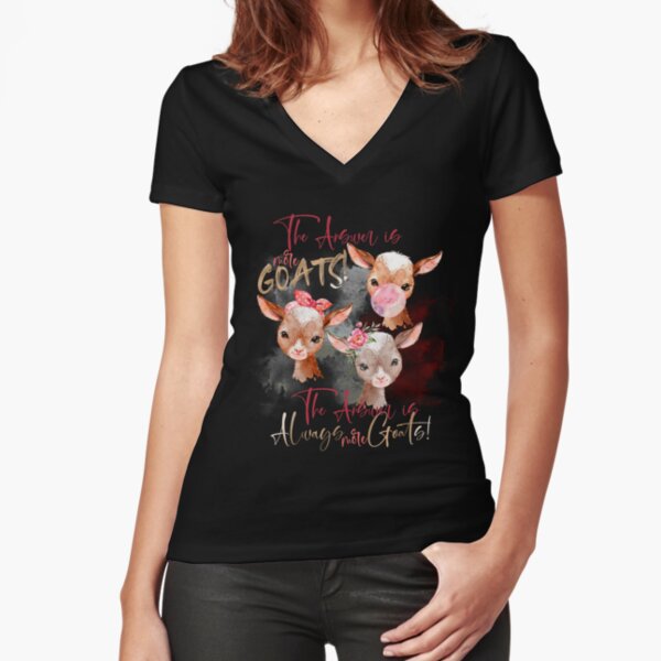 The Answer Is More Goats Watercolor Fitted V-Neck T-Shirt