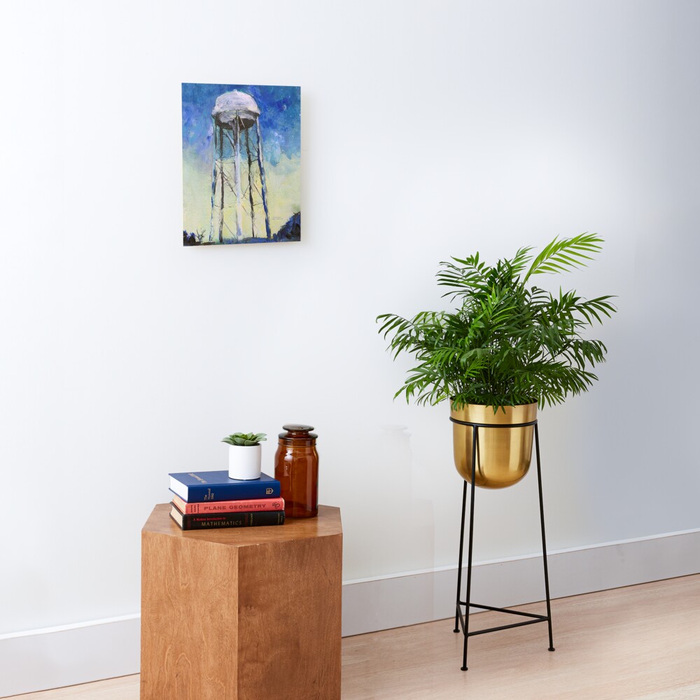 Water Tower Tank - The Blue Monster at Night Mounted Print