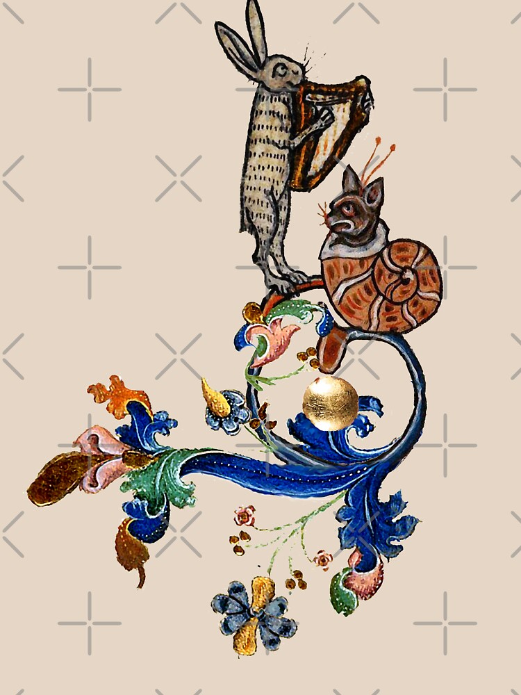 WEIRD MEDIEVAL BESTIARY MAKING MUSIC Harp Playing Hare And Snail Cat by BulganLumini