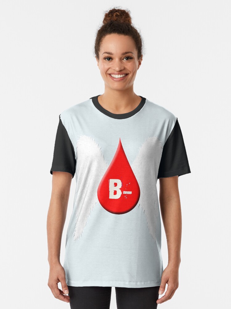 Alternate view of Blood Type B Negative - Angel Wings Graphic T-Shirt