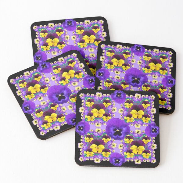 Item preview,    PURPLE-YELLOW VIOLAS & PANSIES BLACK BORDER ART designed and sold by sharlesart.