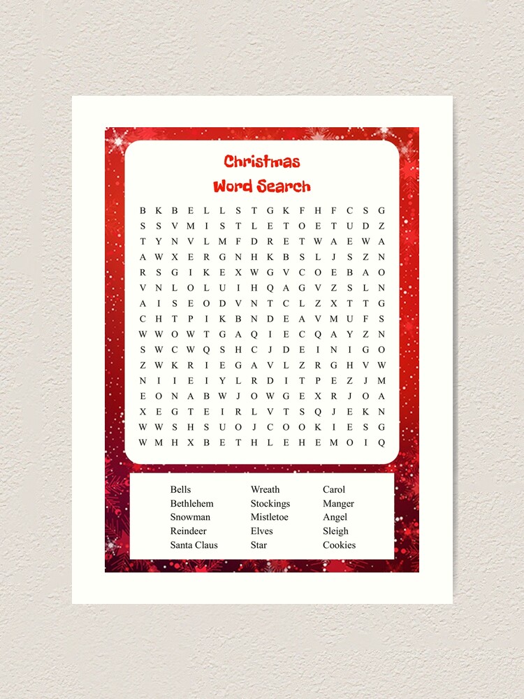 Christmas Word Search Art Print By Sharkprintables Redbubble