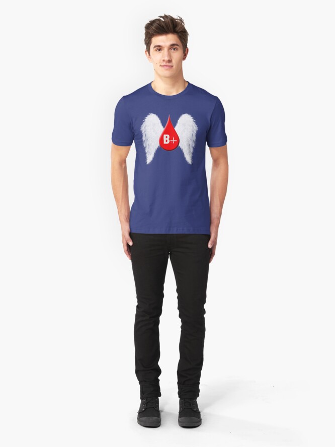 Alternate view of Blood Type B Positive - Angel Wings Slim Fit T-Shirt