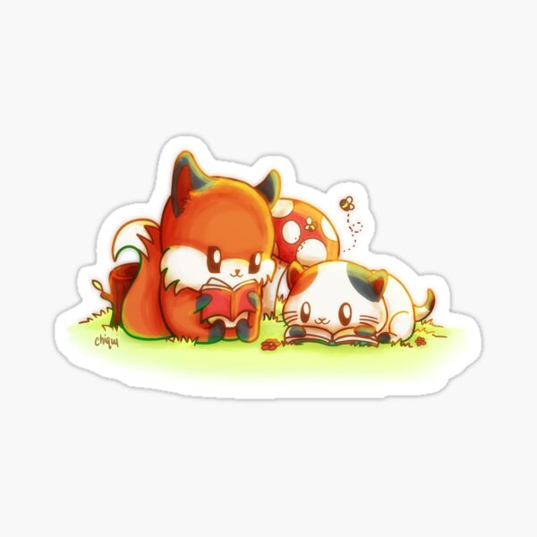 Bookish Fox and Cat Friends Sticker