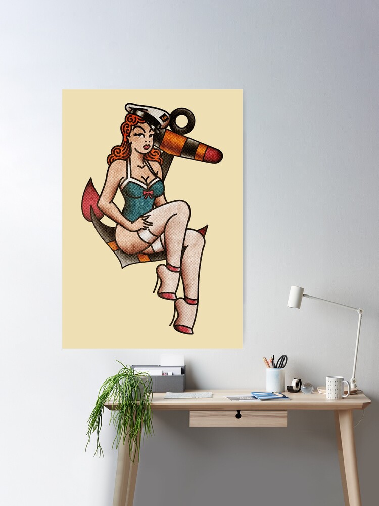  Femme Fatale Roses Pin Up Rockabilly Americana 50s Art Print  Canvas Premium Wall Decor Poster Mural: Posters & Prints