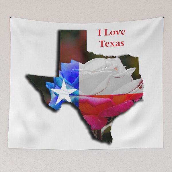 Item preview, I Love Texas - Lone Star Pride - State of Texas Shape with Texas Flag Rose designed and sold by Warren Paul Harris.