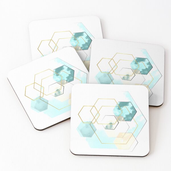 Item preview, Blue watercolor and gold hexagons  designed and sold by Lilith-Designs.