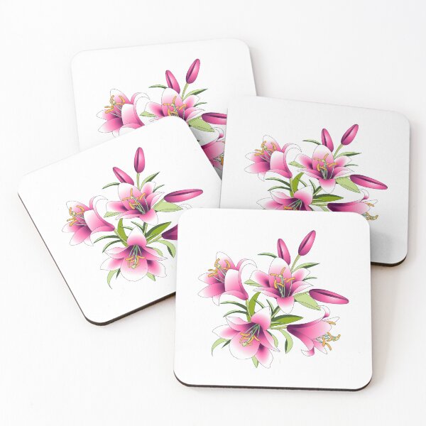 Item preview, Beautiful bouquet of bright pink lilies, flowers with leaves and buds. designed and sold by babanovaesha.