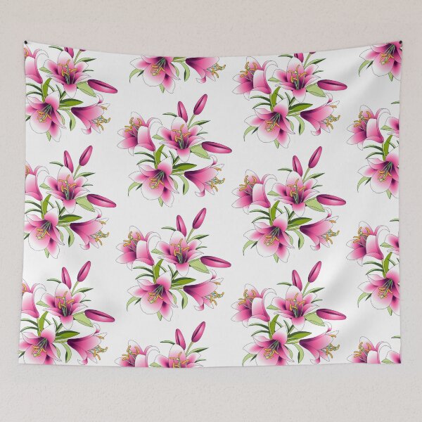 Item preview, Beautiful bouquet of bright pink lilies, flowers with leaves and buds. designed and sold by babanovaesha.