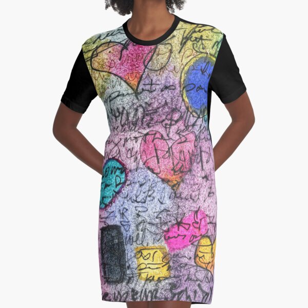 Asemic Hearts Graphic T-Shirt Dress