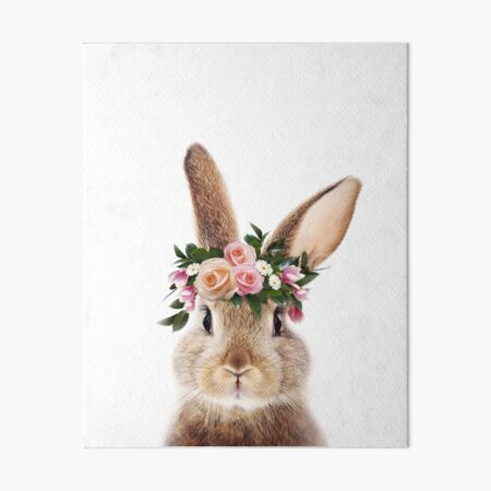  Baby Rabbit With Flower Crown, Baby Animals Art Print by Synplus Art Board Print