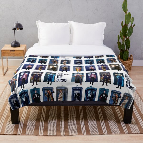 DOCTOR WHO and the TARDIS Fourteen Doctors POP ART Throw Blanket