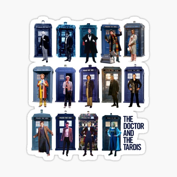 DOCTOR WHO and the TARDIS Fourteen Doctors POP ART Sticker