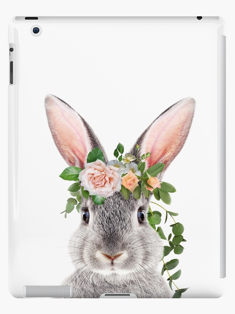 Coque Et Skin Adhesive Ipad Lapin Avec Couronne De Fleurs Impression D Art Bebe Animaux Par Synplus Par Synplus Redbubble