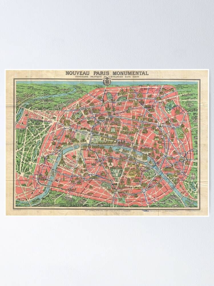 "Pocket Map of Paris 1931" Poster by abbazabba Redbubble