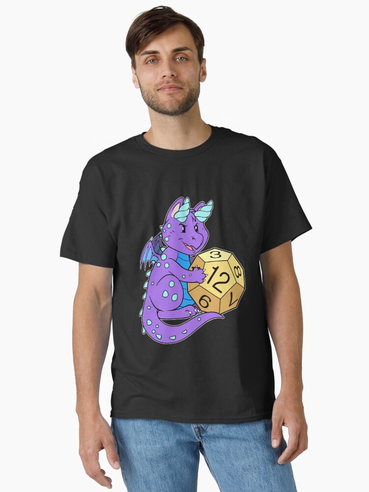 Thumbnail 1 of 7, Classic T-Shirt, Cute Purple Dragon and Dice RPG Role Playing D12 designed and sold by cybercat.
