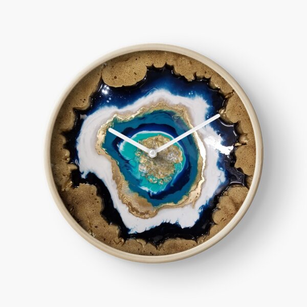 Teal and Gold Geode Clock