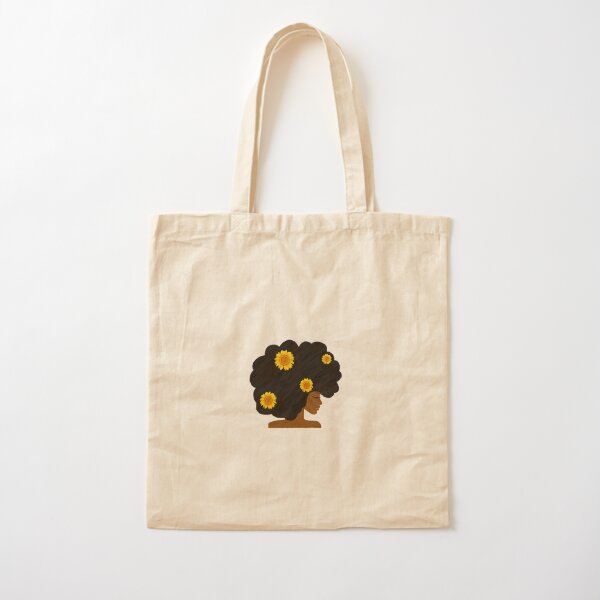 Natural Black Woman with Sunflowers Cotton Tote Bag