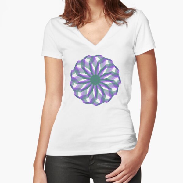 Spirograph with green and violet Fitted V-Neck T-Shirt
