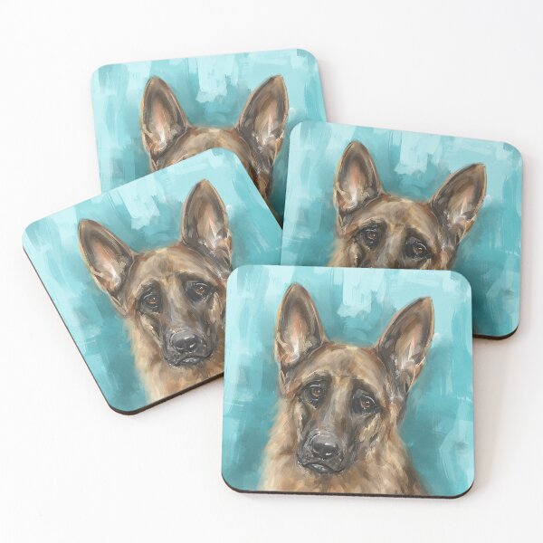 Item preview, Painting of a German Shepherd on Bright Blue Background designed and sold by ibadishi.