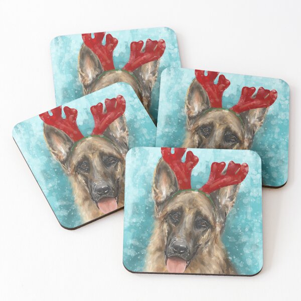 Item preview, Painting of a German Shepherd With Red Reindeer Antlers  designed and sold by ibadishi.