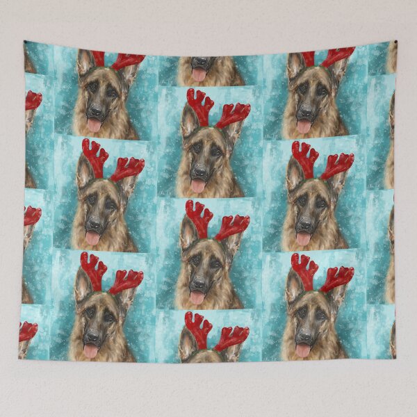Item preview, Painting of a German Shepherd With Red Reindeer Antlers  designed and sold by ibadishi.