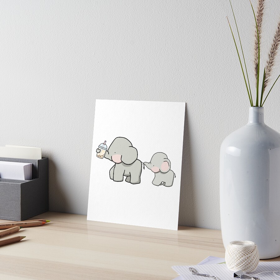 Cute Little Elephants Love Boba! Art Board Print