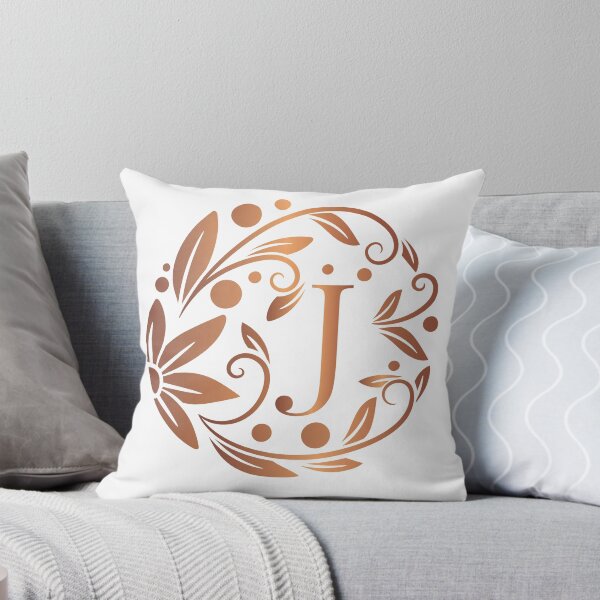 Item preview, Personalized rose gold monogram with initial letter J. Luxury leaves pattern on a white background. Floral frame. designed and sold by Annartlab.
