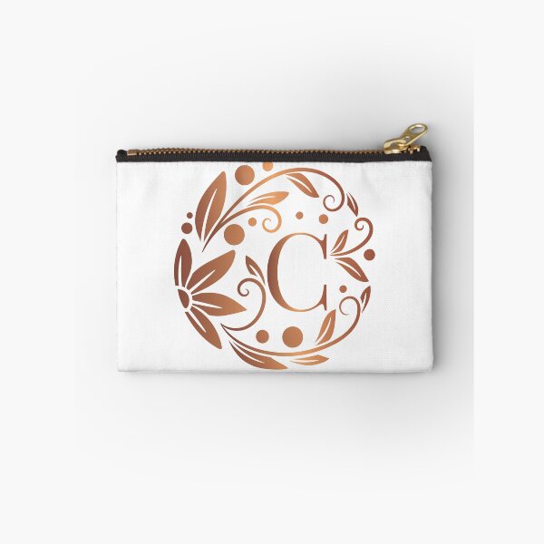 Item preview, Personalized rose gold monogram with initial letter C. Luxury leaves pattern on a white background. Floral frame. designed and sold by Annartlab.