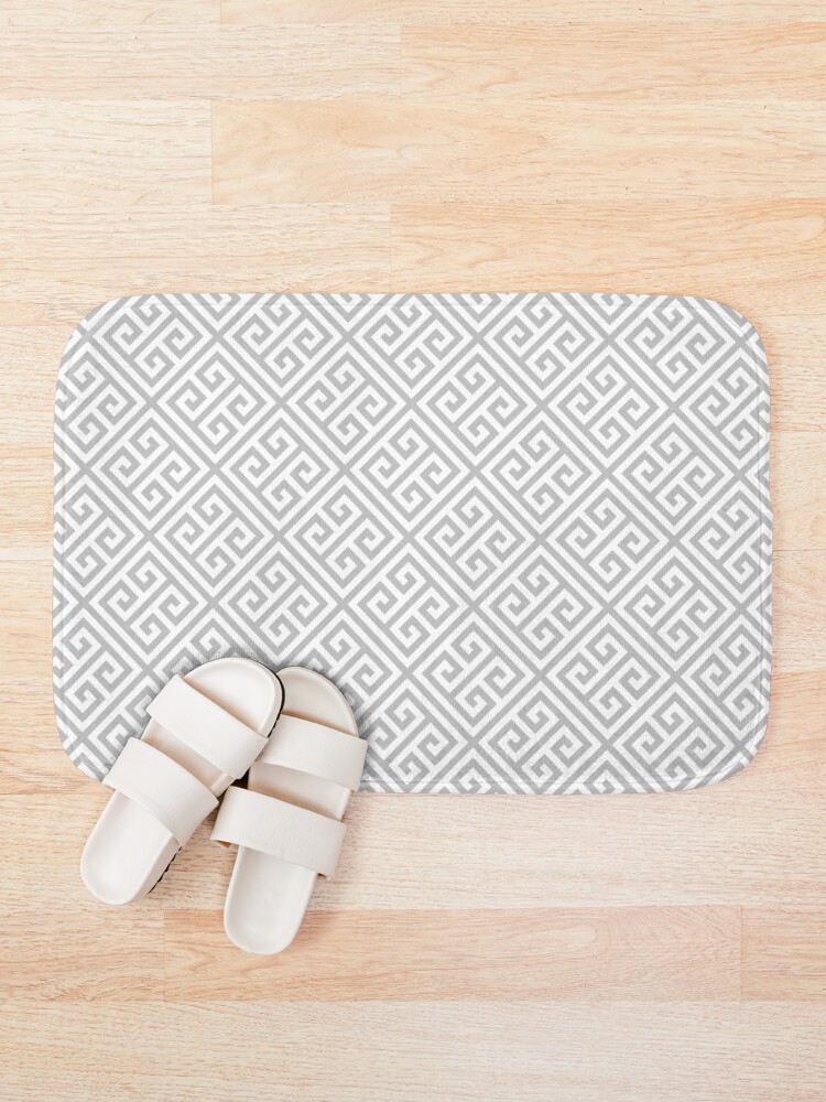 Alternate view of Greek Key Silver Gray And White Diagonal Pattern Bath Mat