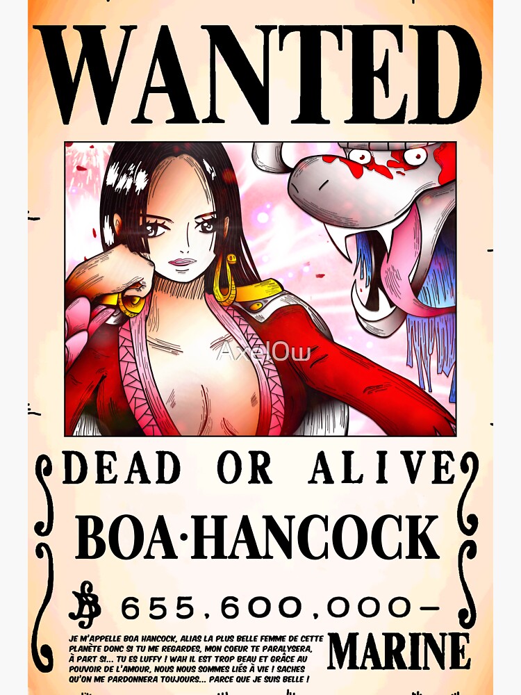 Wanted Poster Shichibukai Boa Hancock 655 Million Berrys One Piece Sticker For Sale By 4595