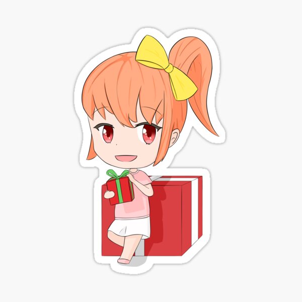 chibi girl holding a present Sticker
