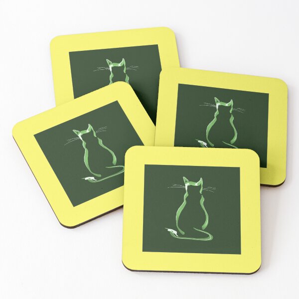 Item preview, Sitting Cat from behind in Green on Yellow  designed and sold by Istvan Ocztos.