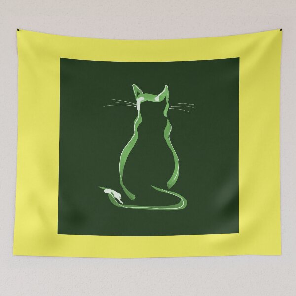 Item preview, Sitting Cat from behind in Green on Yellow  designed and sold by Istvan Ocztos.