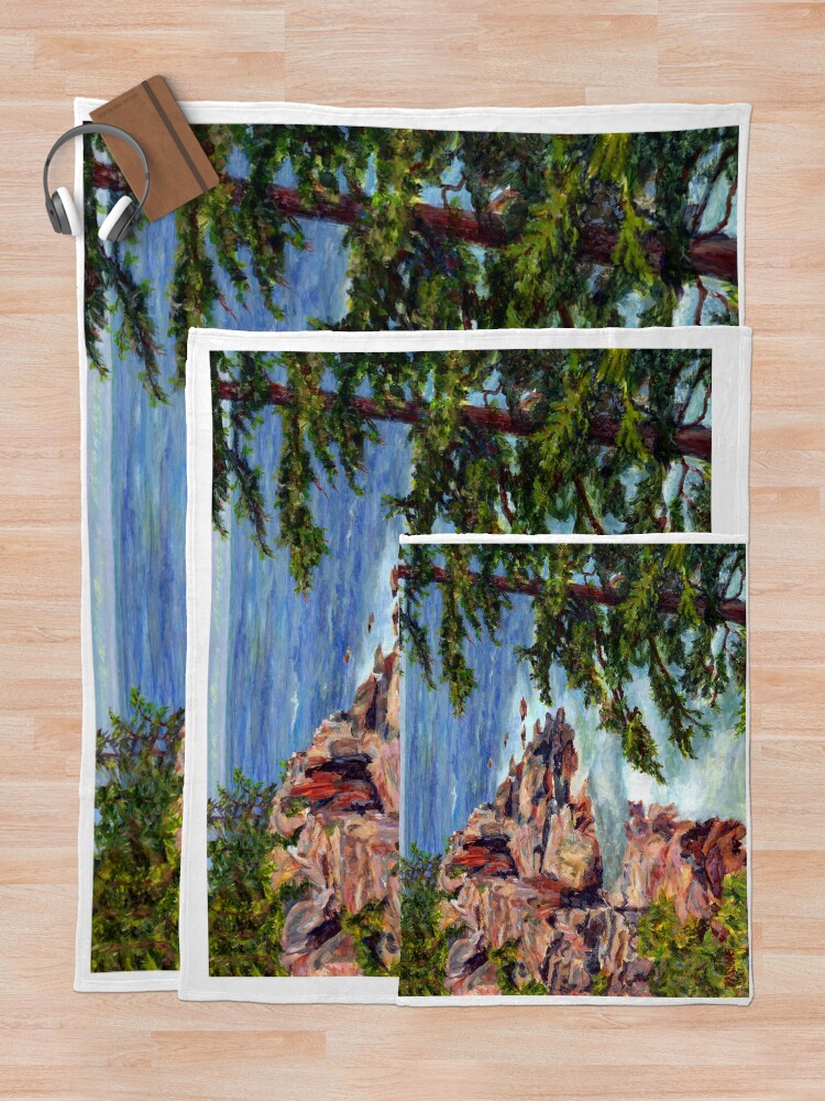 Alternate view of Thunder Hole, Arcadia National Park, Ocean island cliffs on the Maine Coast. From original oil painting by Pamela Parsons Throw Blanket
