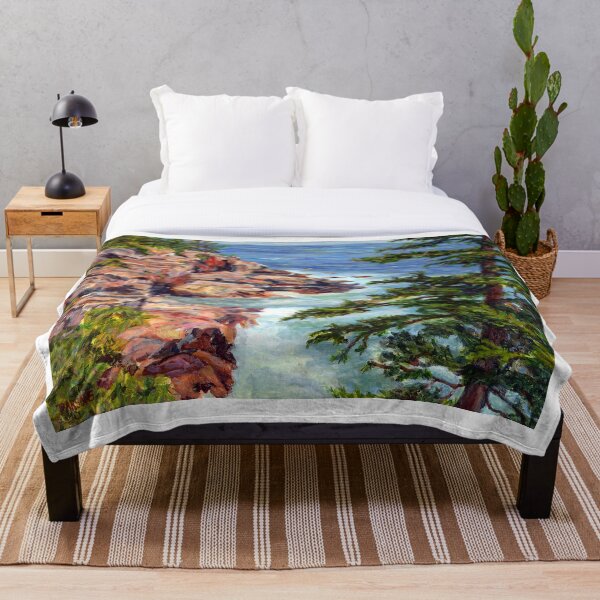 Thunder Hole, Arcadia National Park, Ocean island cliffs on the Maine Coast. From original oil painting by Pamela Parsons Throw Blanket