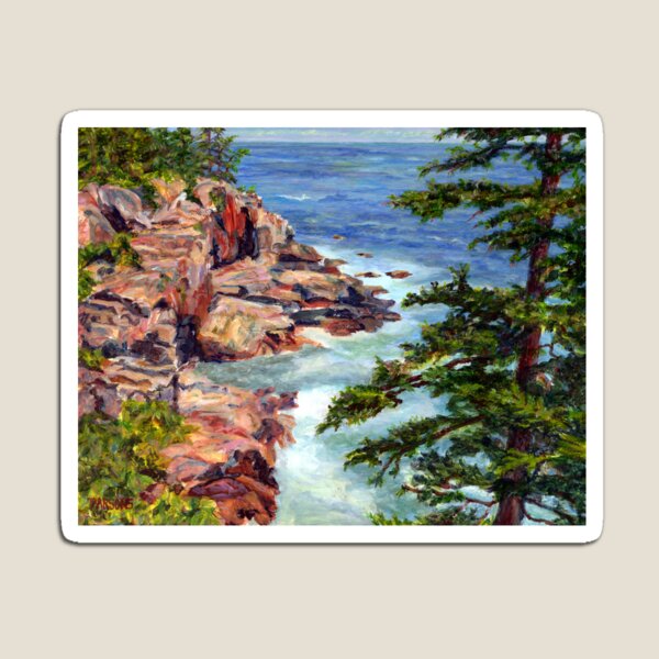 Thunder Hole, Arcadia National Park, Ocean island cliffs on the Maine Coast. From original oil painting by Pamela Parsons Magnet