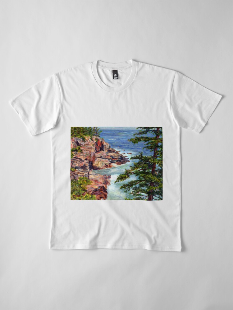 Alternate view of Thunder Hole, Arcadia National Park, Ocean island cliffs on the Maine Coast. From original oil painting by Pamela Parsons Premium T-Shirt