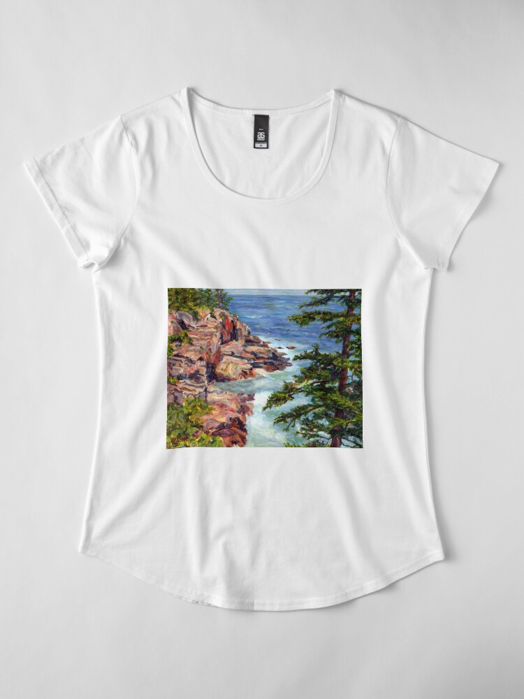 Alternate view of Thunder Hole, Arcadia National Park, Ocean island cliffs on the Maine Coast. From original oil painting by Pamela Parsons Premium Scoop T-Shirt