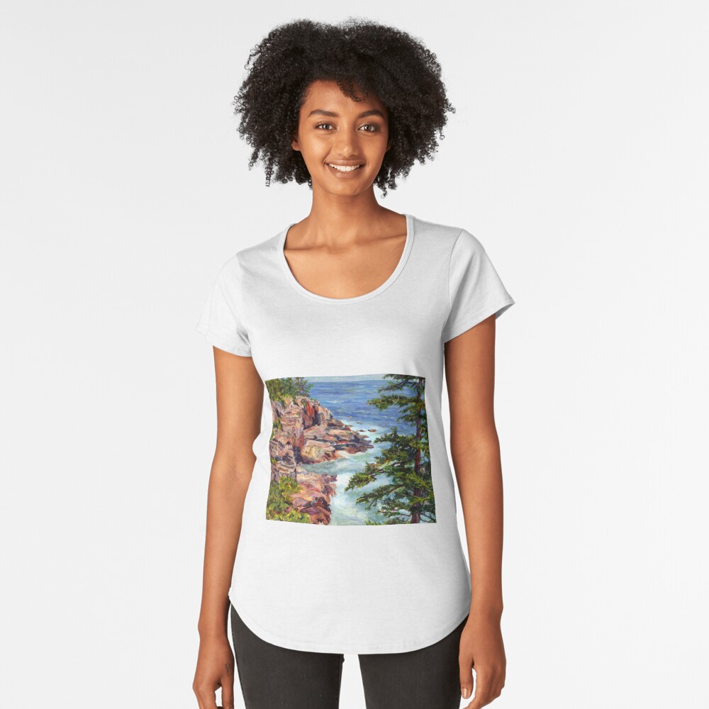 Thunder Hole, Arcadia National Park, Ocean island cliffs on the Maine Coast. From original oil painting by Pamela Parsons Premium Scoop T-Shirt